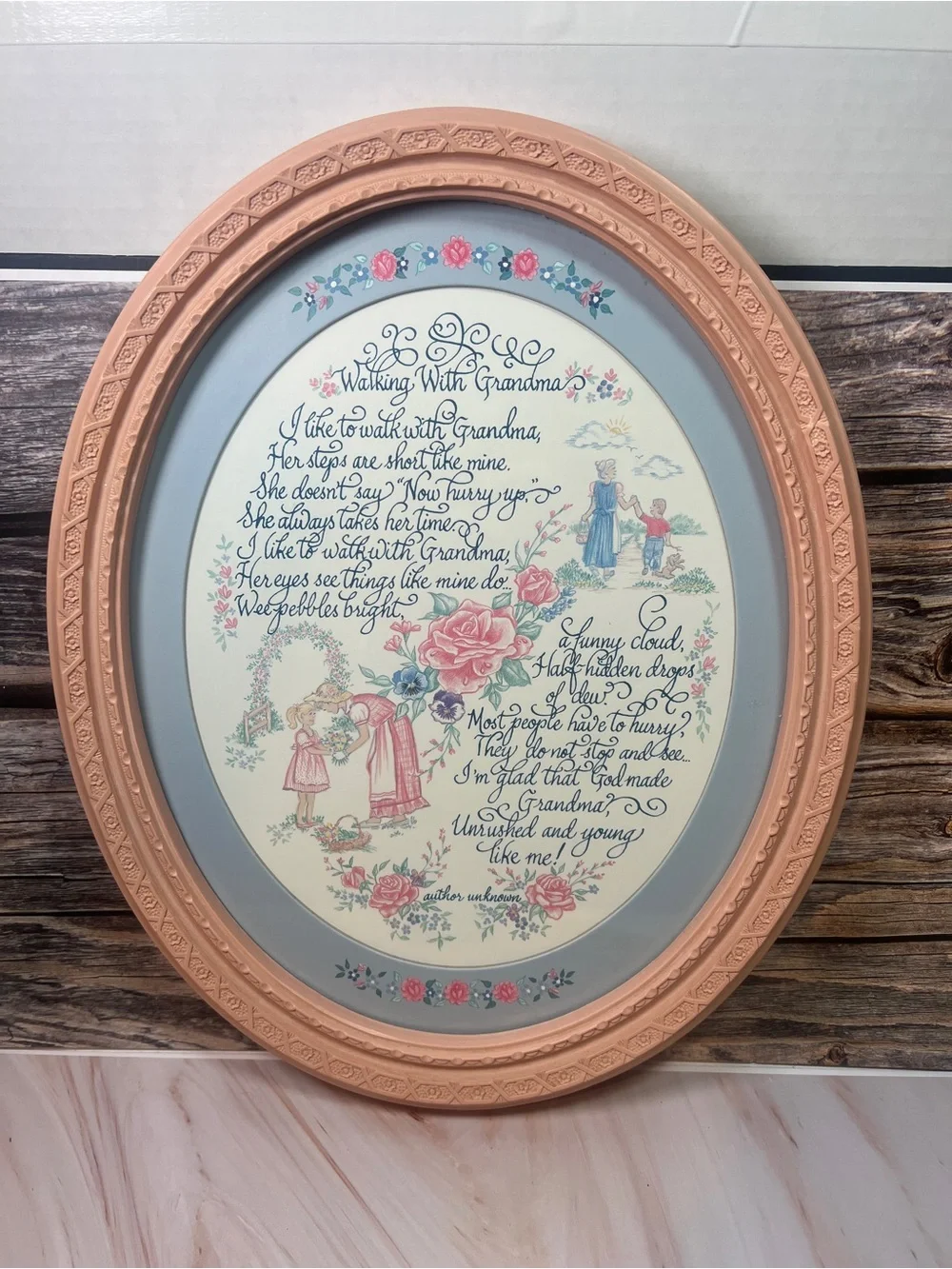Vintage Home Interiors Walking With Grandma Oval Framed Wall Art